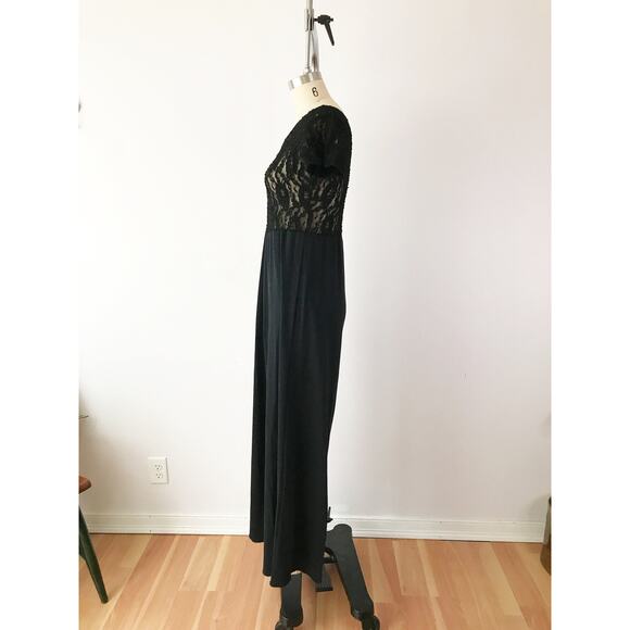 SIZE M/L 90s Black Lace Jumpsuit , Sheer Top Wide Leg Jumpsuit, Sexy Lounge - Picture 6 of 8